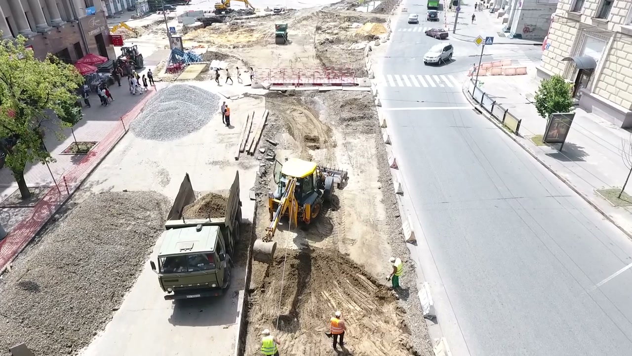 Aerial View of City Road Construction