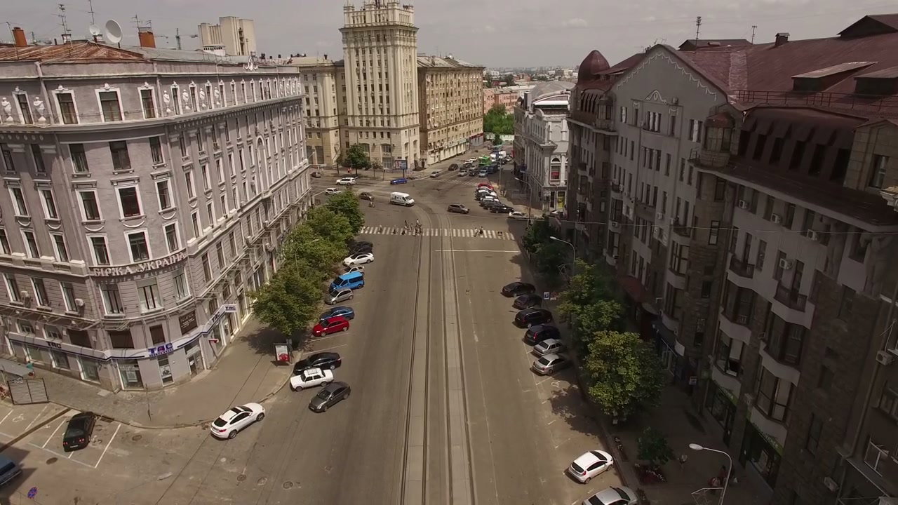 Aerial View of Urban Street and Intersection