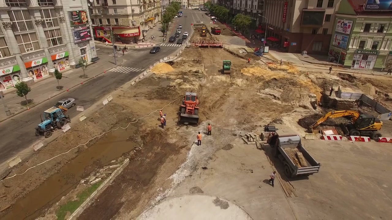 Aerial View of City Road Construction