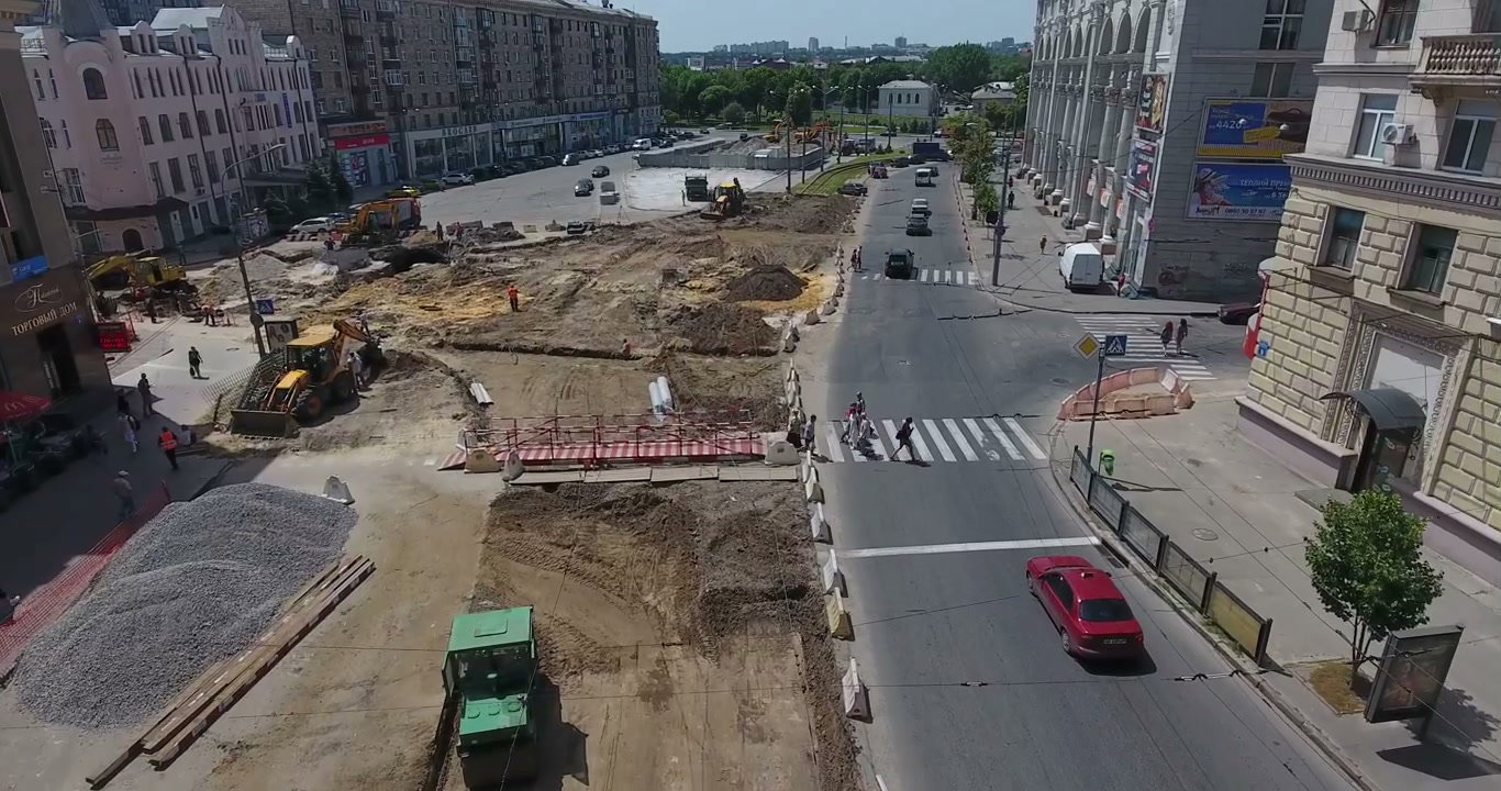 Aerial View Urban Road Construction