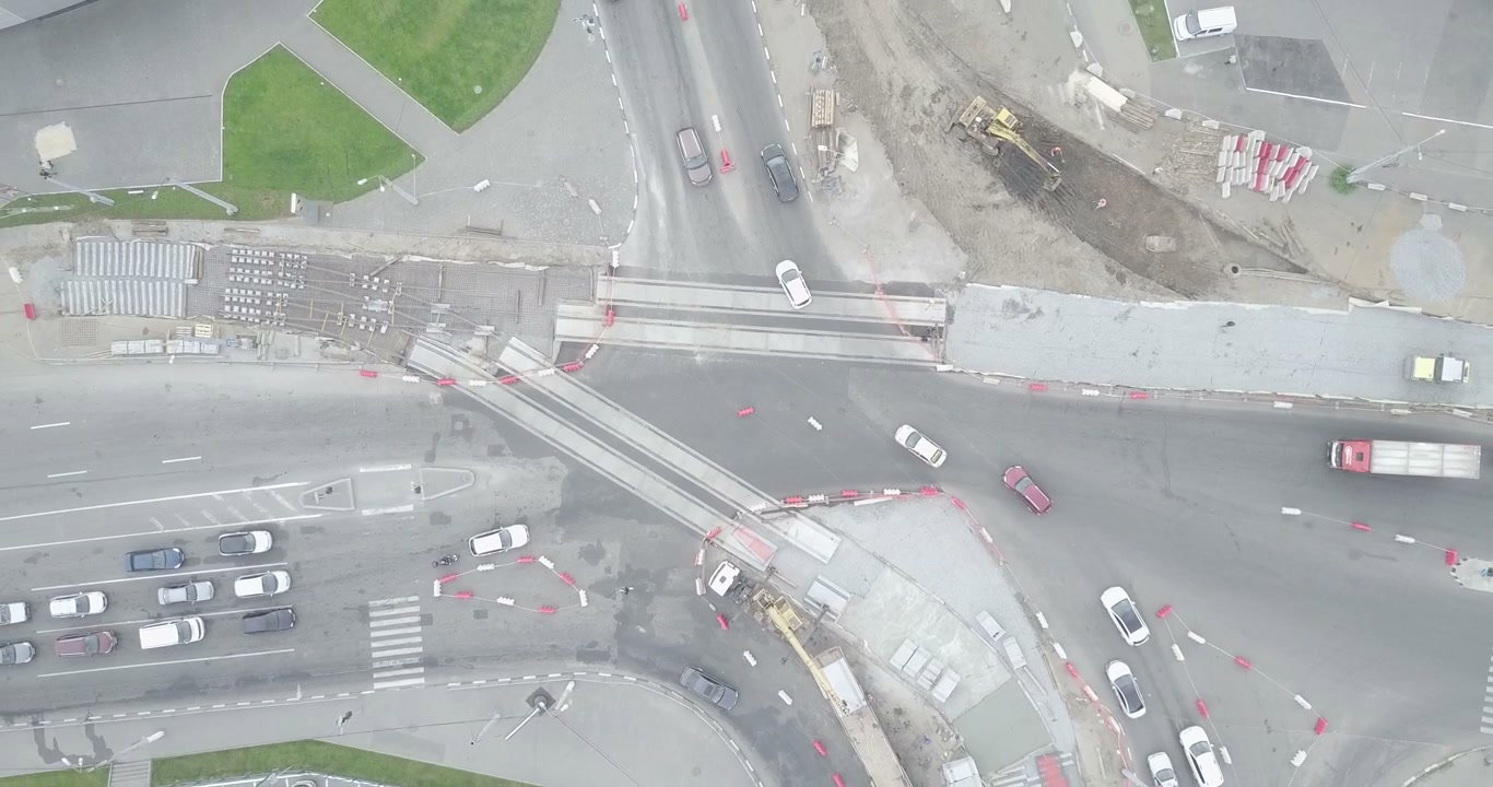 Drone View of City Road Intersection Construction