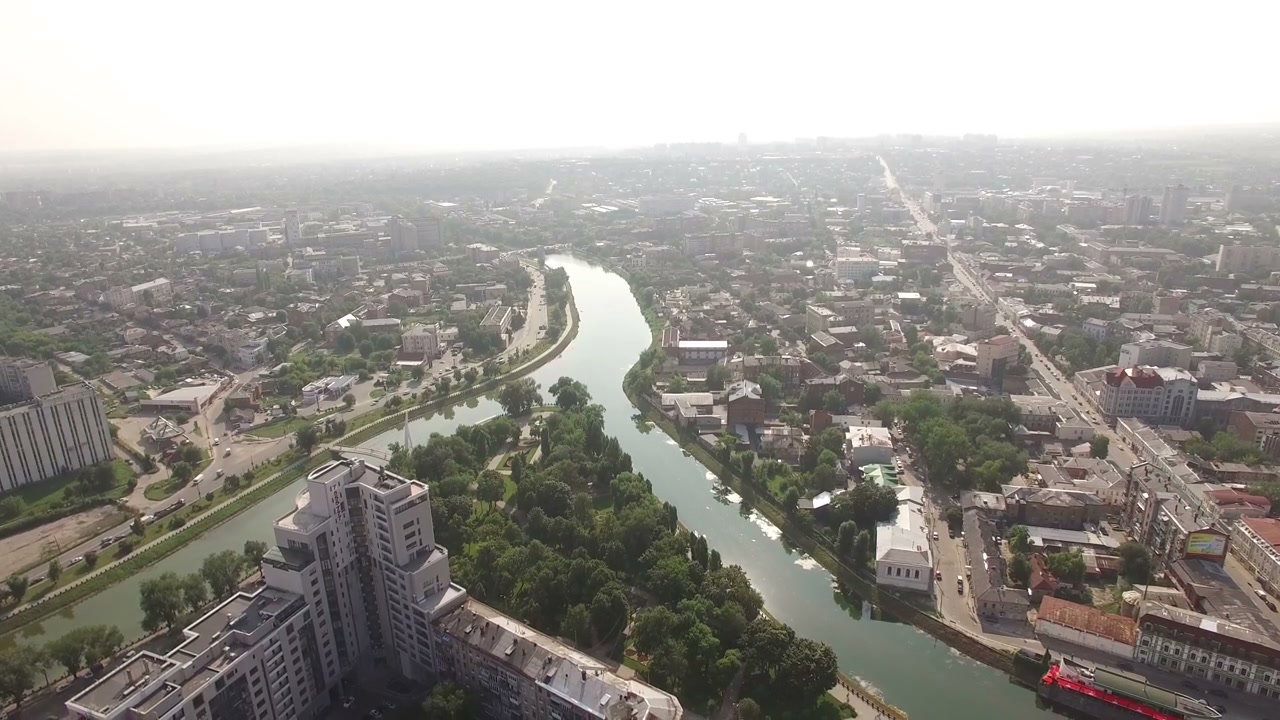 Aerial View Of City And River