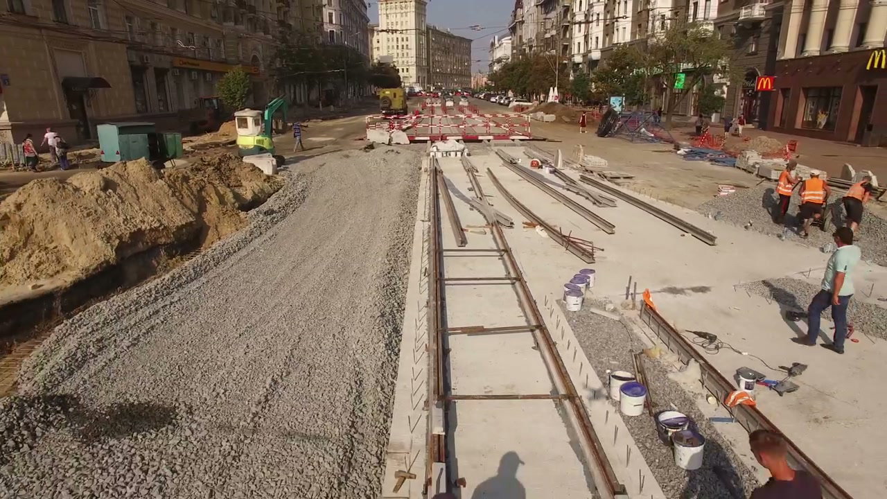 Urban Tram Track Construction Site