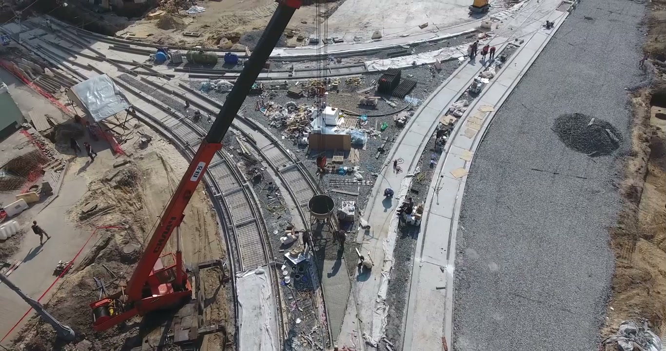 Aerial View of Tram Track Construction Site
