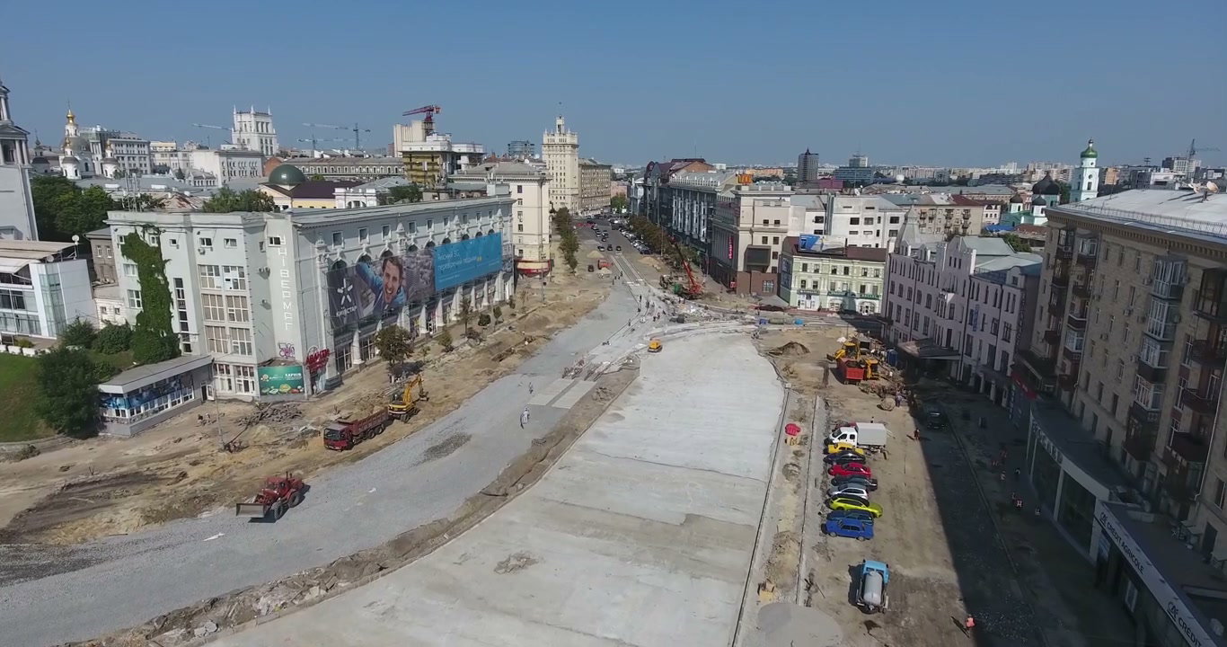 Urban Street Construction Site Drone View