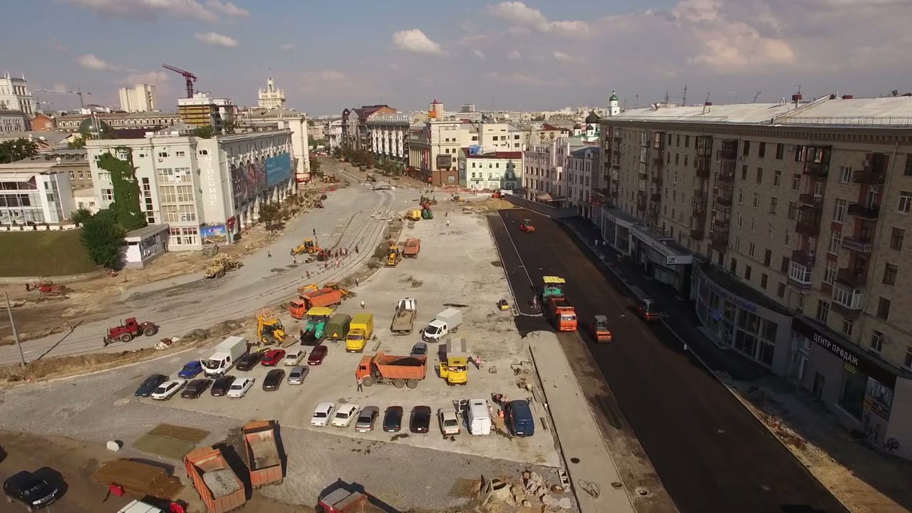 City Street Road Construction Aerial