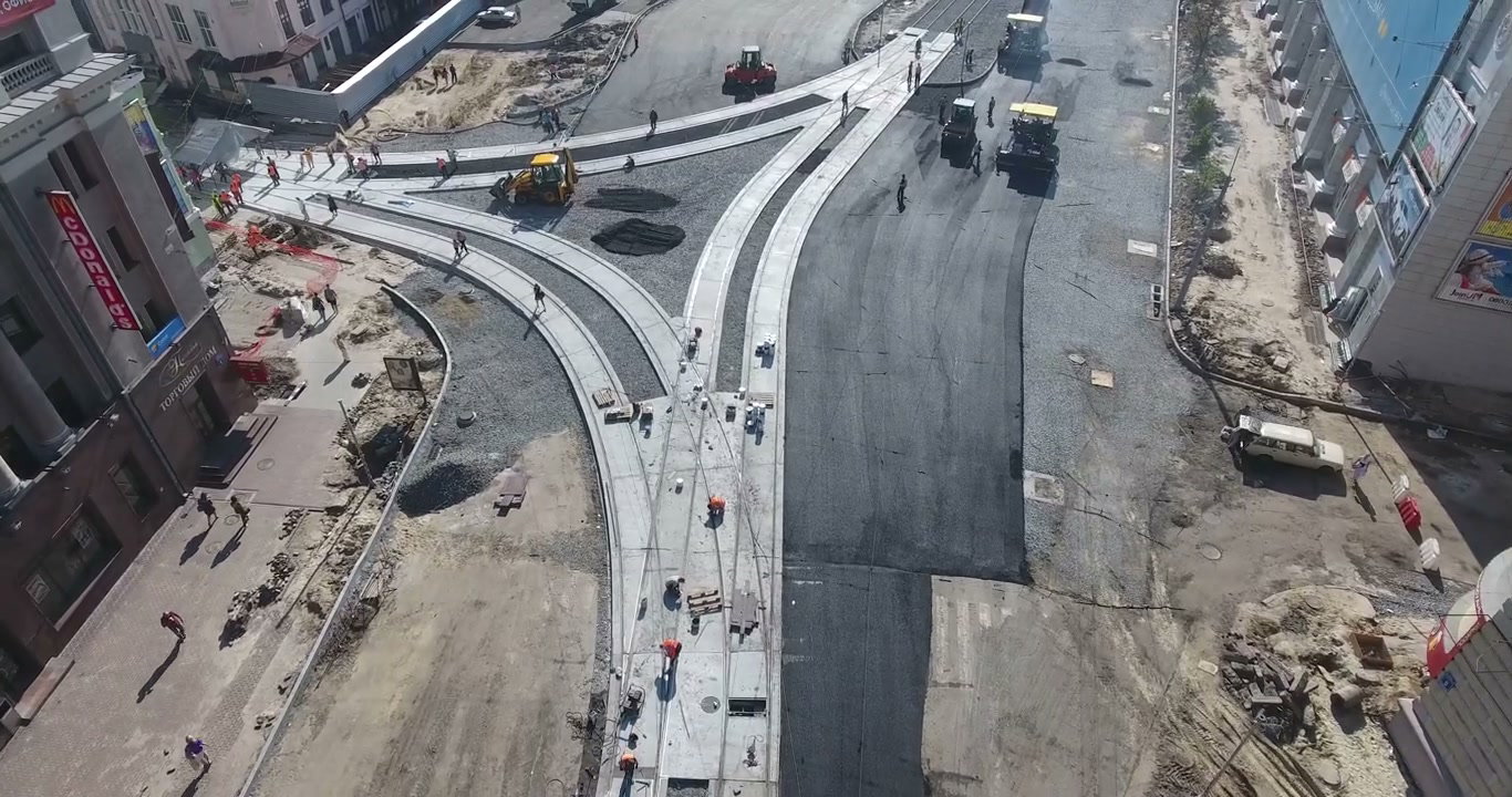 Aerial View of Urban Road Construction