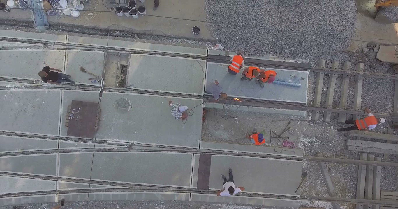 Drone Shot of Tram Track Construction