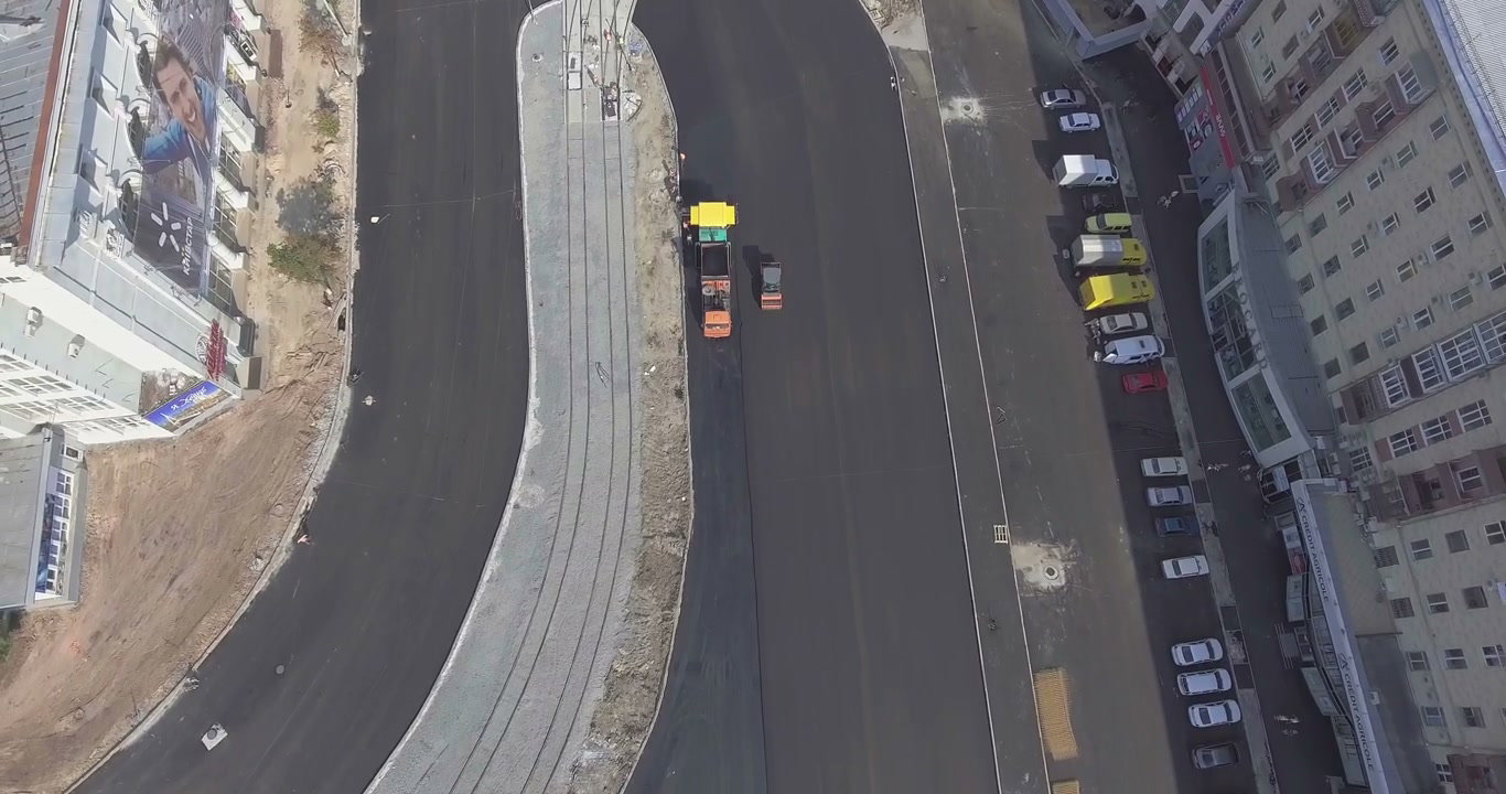 Aerial View of Urban Road Construction Paving
