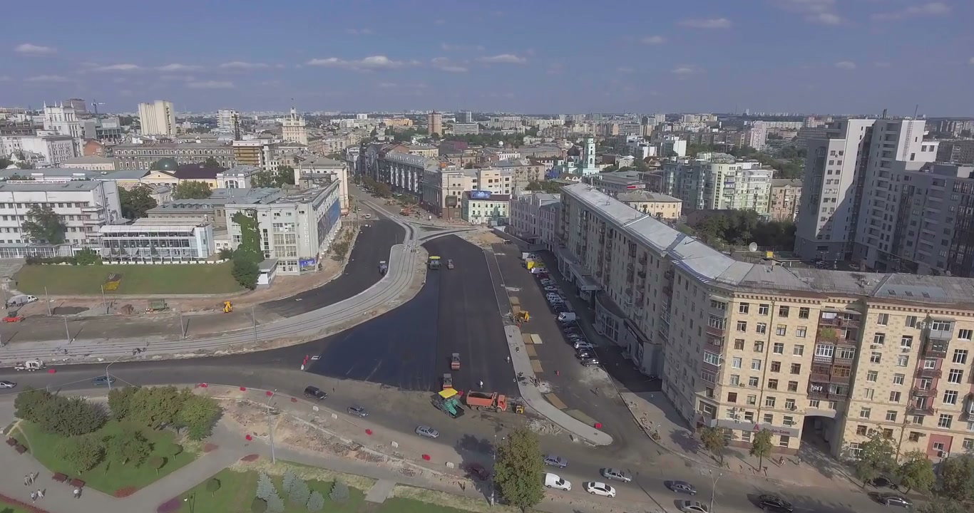 Aerial View of City Road Construction Site