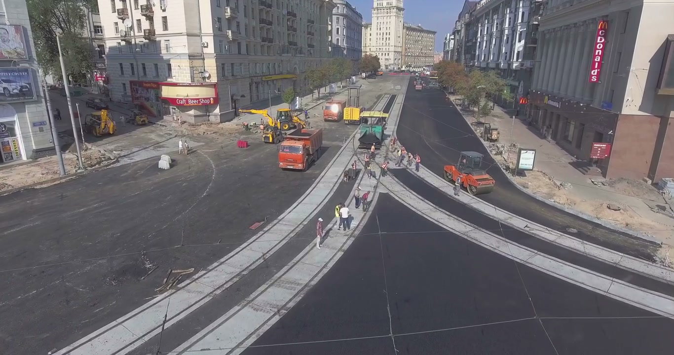 Aerial View of Road Construction and Asphalt Laying