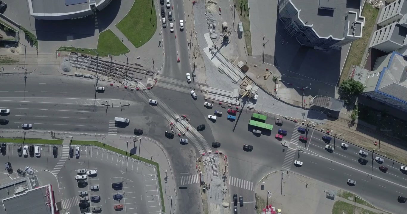 Aerial View of City Intersection Construction