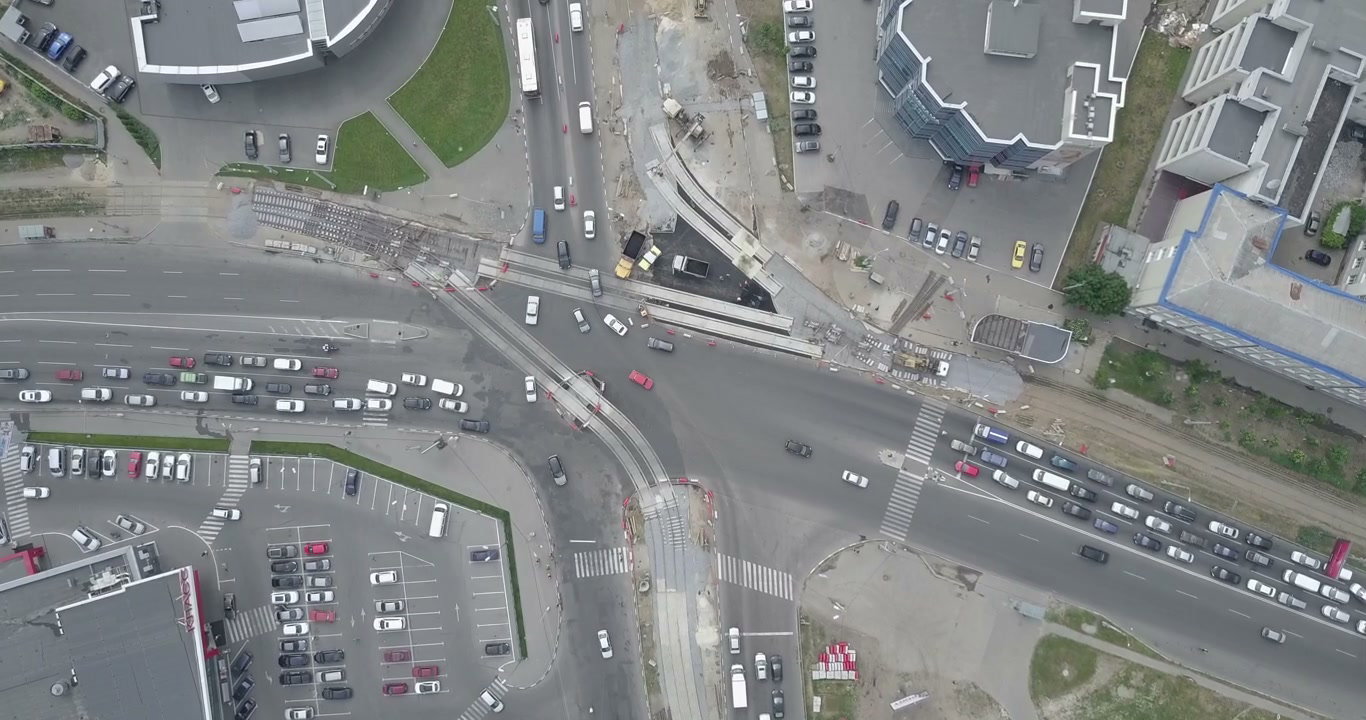 Aerial View of Urban Intersection Construction