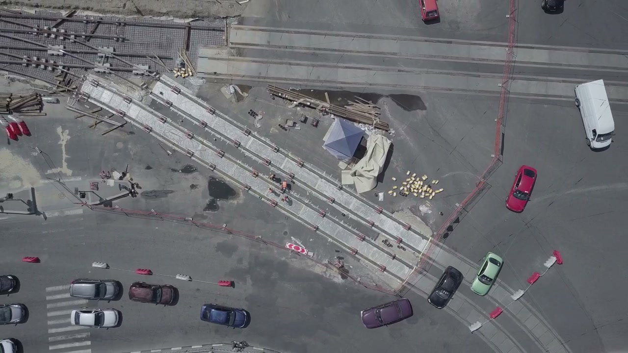 Aerial View of Tram Track Construction