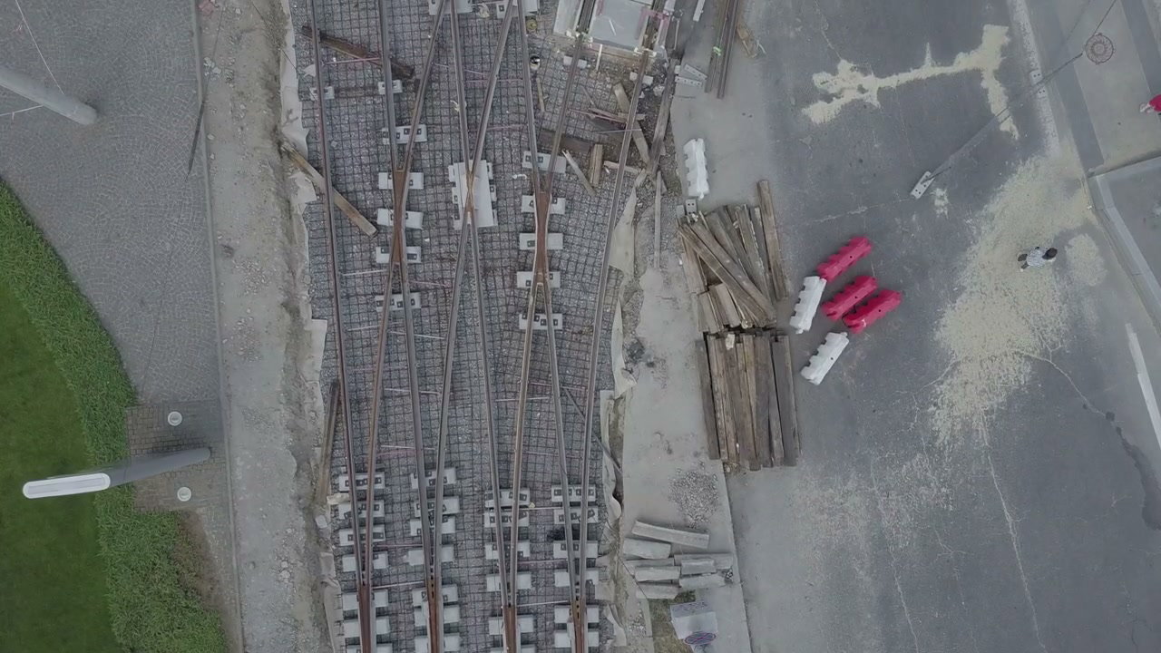 Overhead View of Tram Track Construction