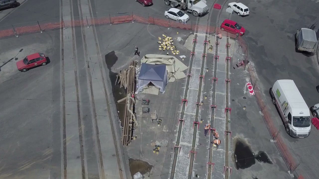 Aerial View of Tram Track Construction Site