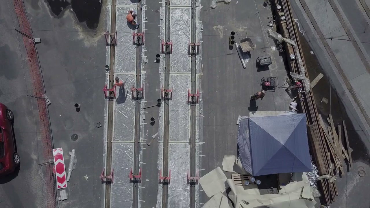 Aerial View of Tram Track Construction