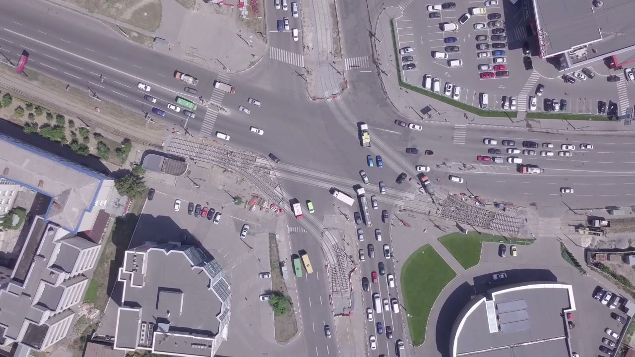 Urban Intersection with Traffic and Tram Construction
