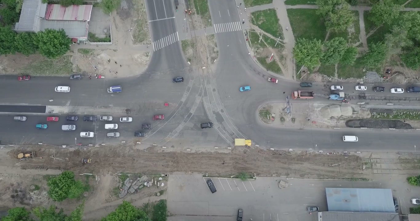 Aerial View Intersection Road Construction