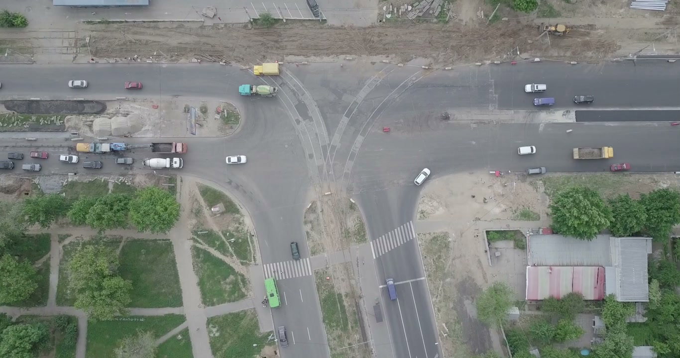 Aerial View of Urban Intersection and Construction