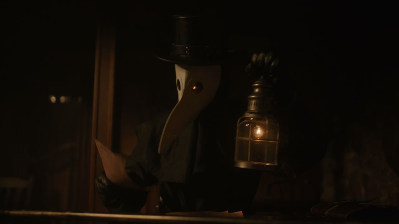 Plague Doctor Reads Letter by Lantern Light