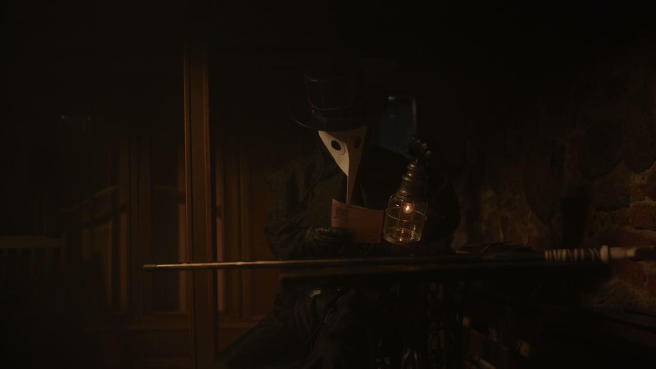 Plague Doctor Reading by Lantern Light