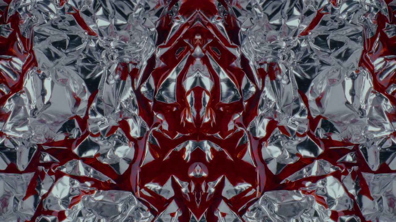 Abstract Red Liquid on Mirrored Foil