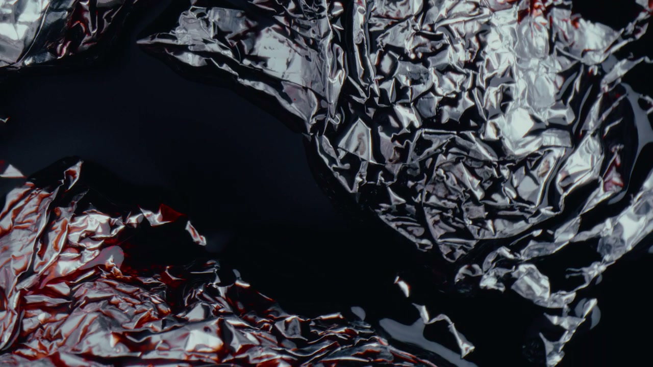 Abstract Crumpled Metallic Surface with Dark Liquid