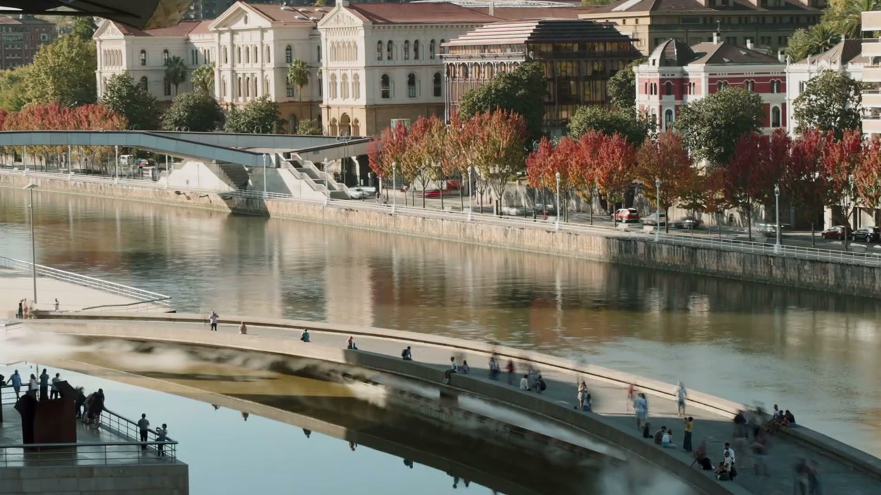 City Riverfront and Pedestrian Bridge Timelapse