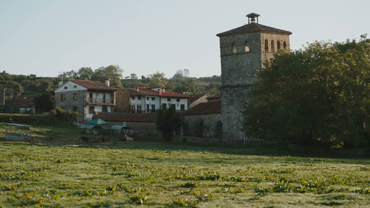 Rural Spanish Village with Stone Bell Tower