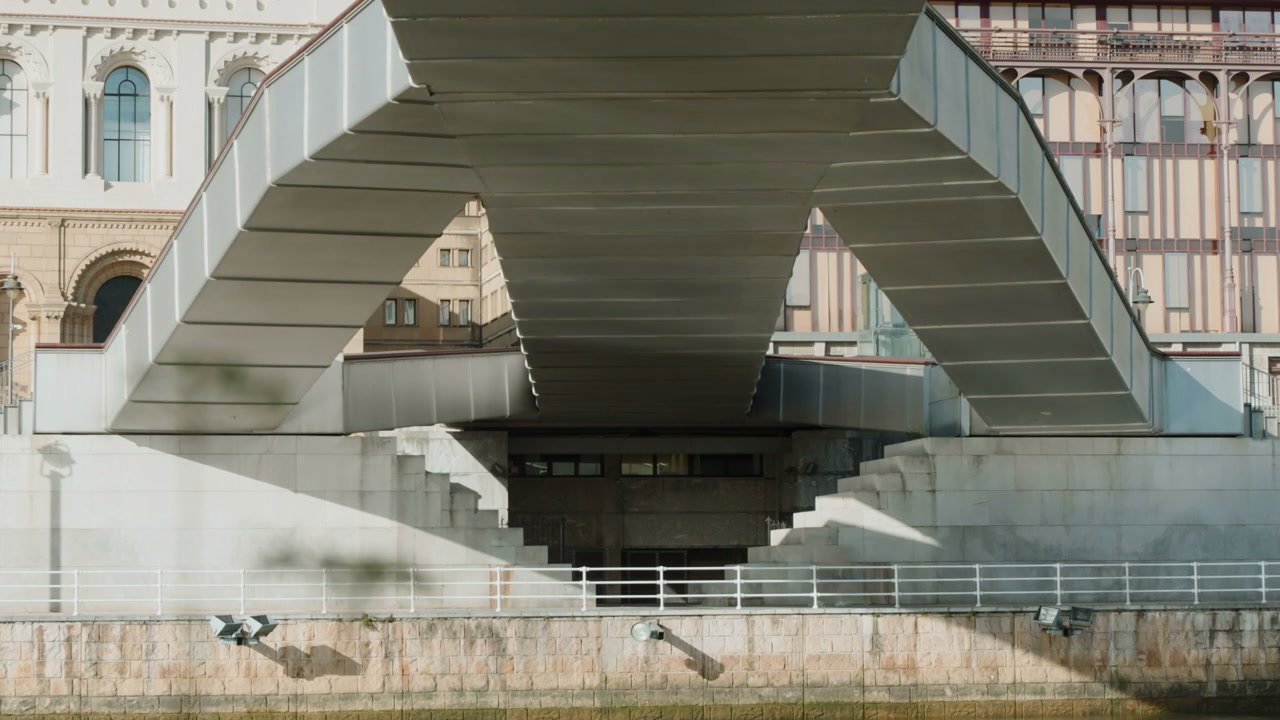 Modern Pedestrian Bridge Over River, Northern Spain