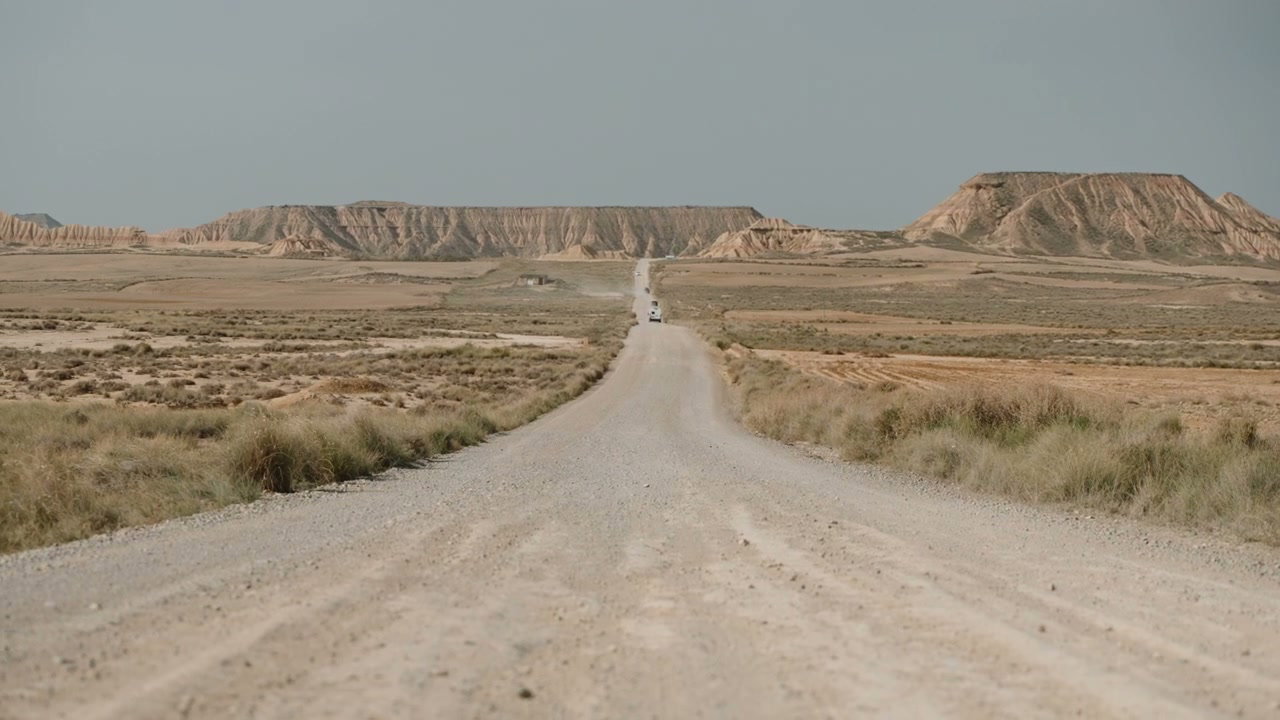 Campervan Driving on Remote Desert Road