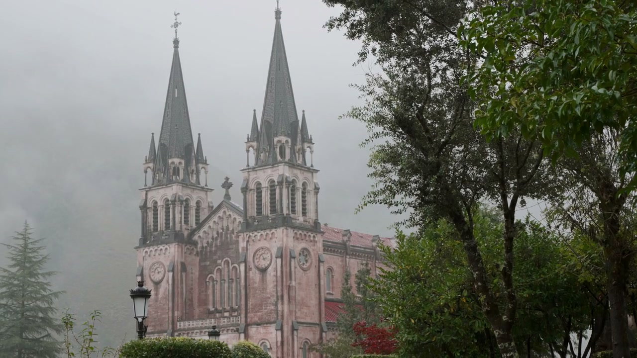 Sanctuary of Covadonga on a Misty Day
