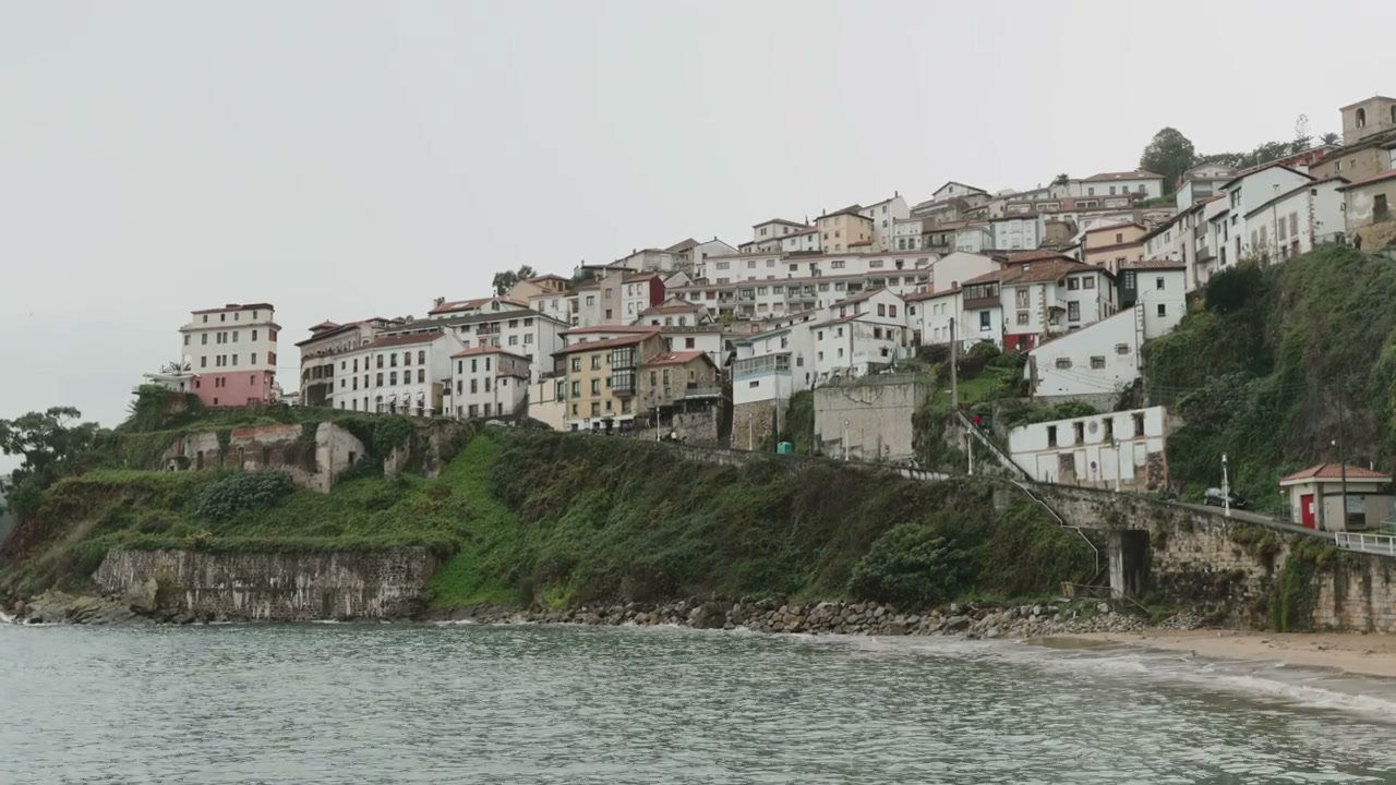 Coastal Town on Cliff Overlooking Sea in Northern Spain