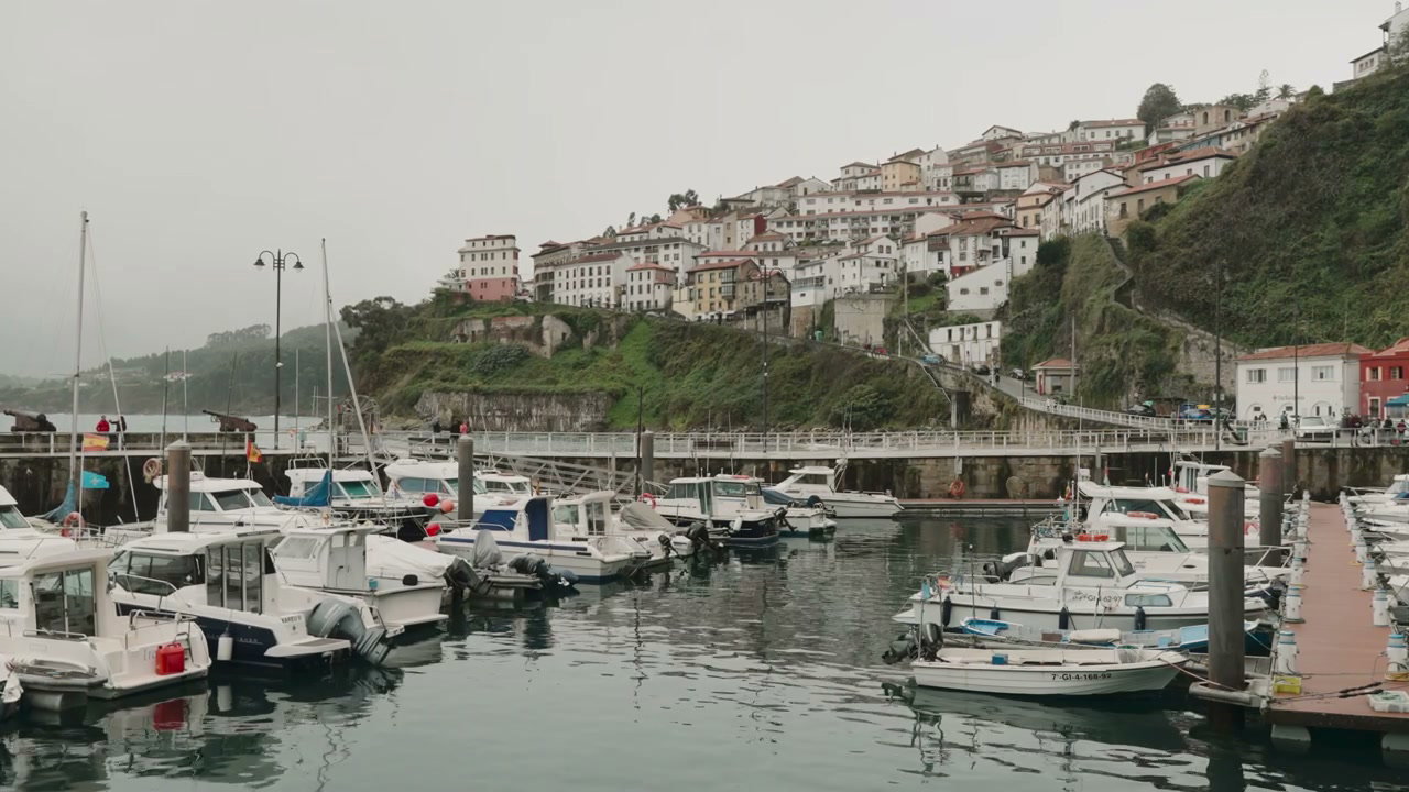Boats in Coastal Village Harbor, Northern Spain
