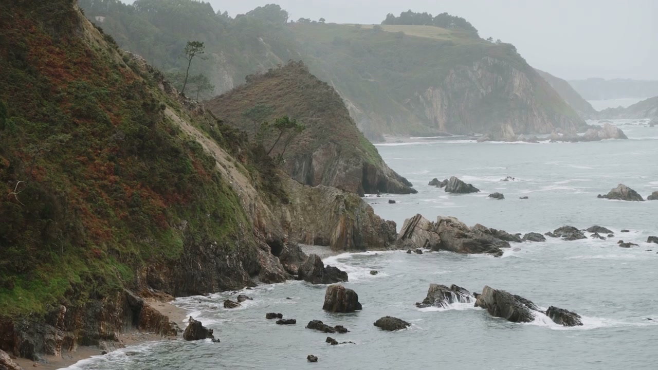 Waves Crashing on Northern Spain Coastline