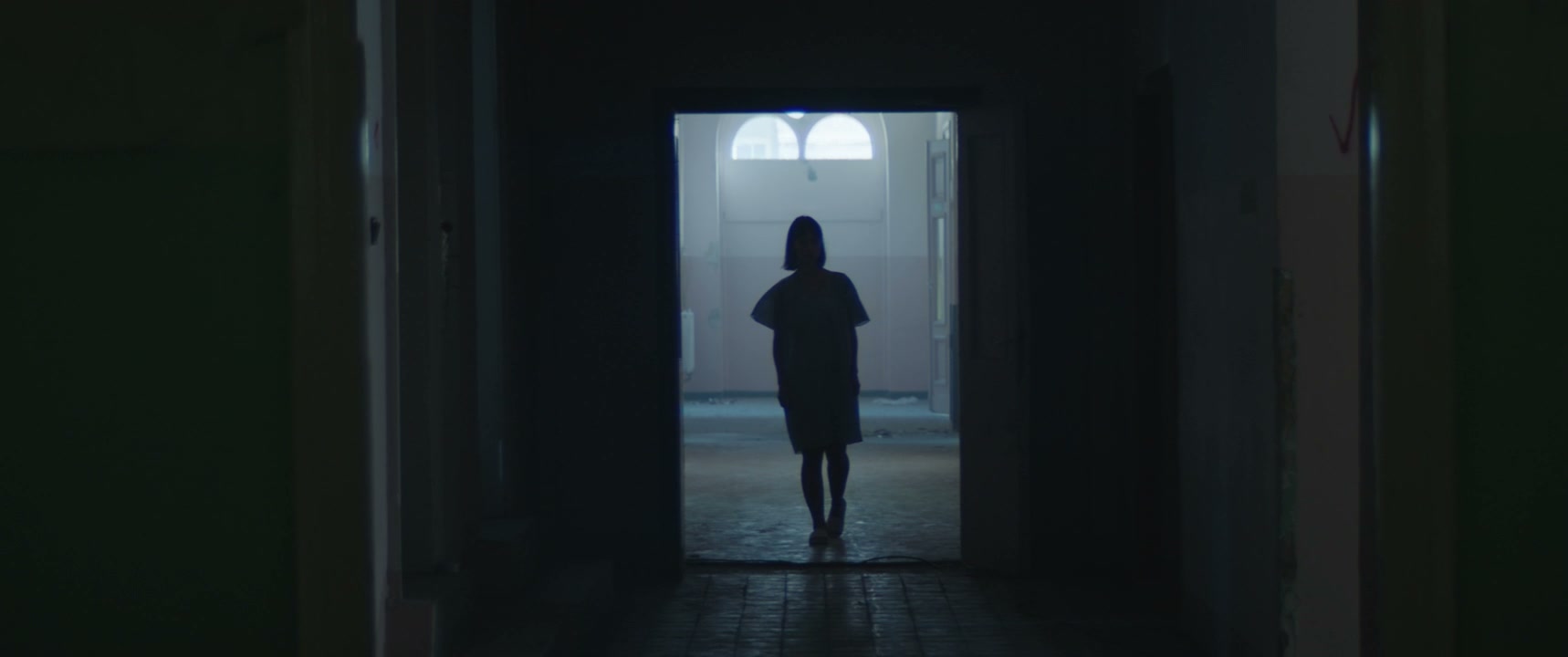 Silhouette of Person in Dark Hospital Hallway