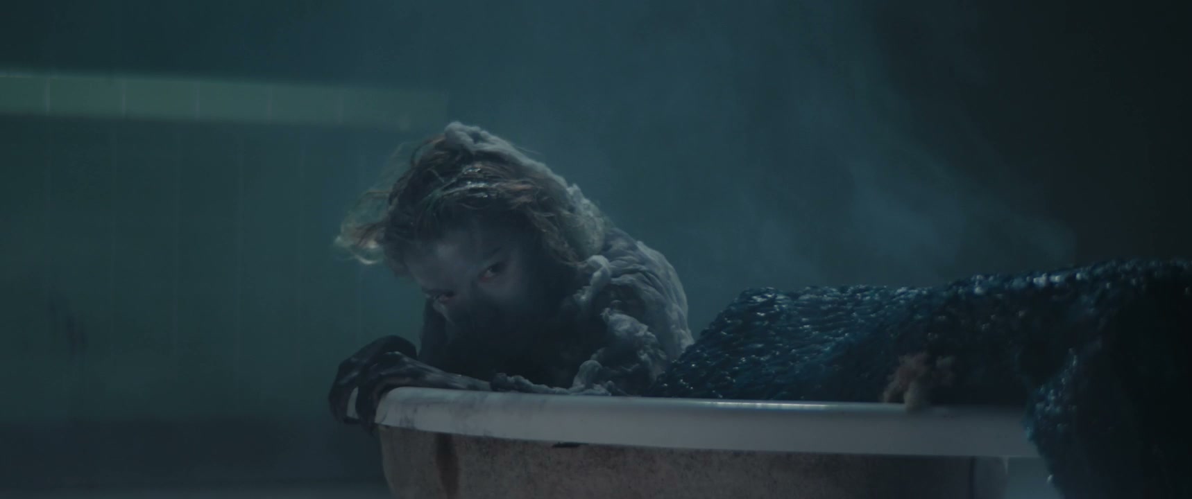 Eerie Creature Rising from Bathtub