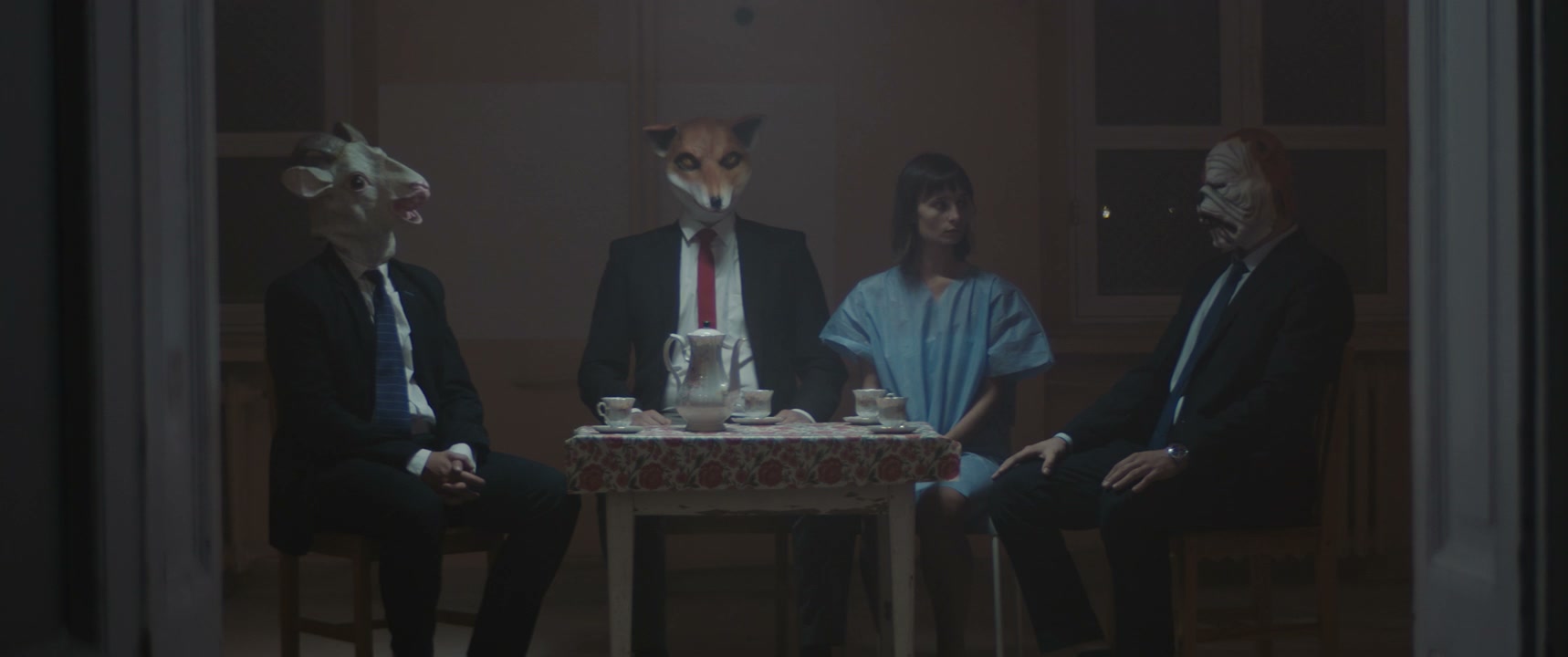 Surreal Meeting with Animal Masks and Patient