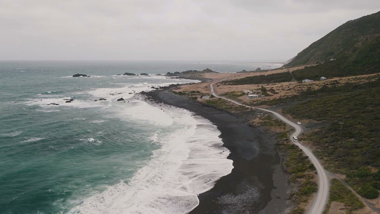 Aerial View of New Zealand Coastline Road
