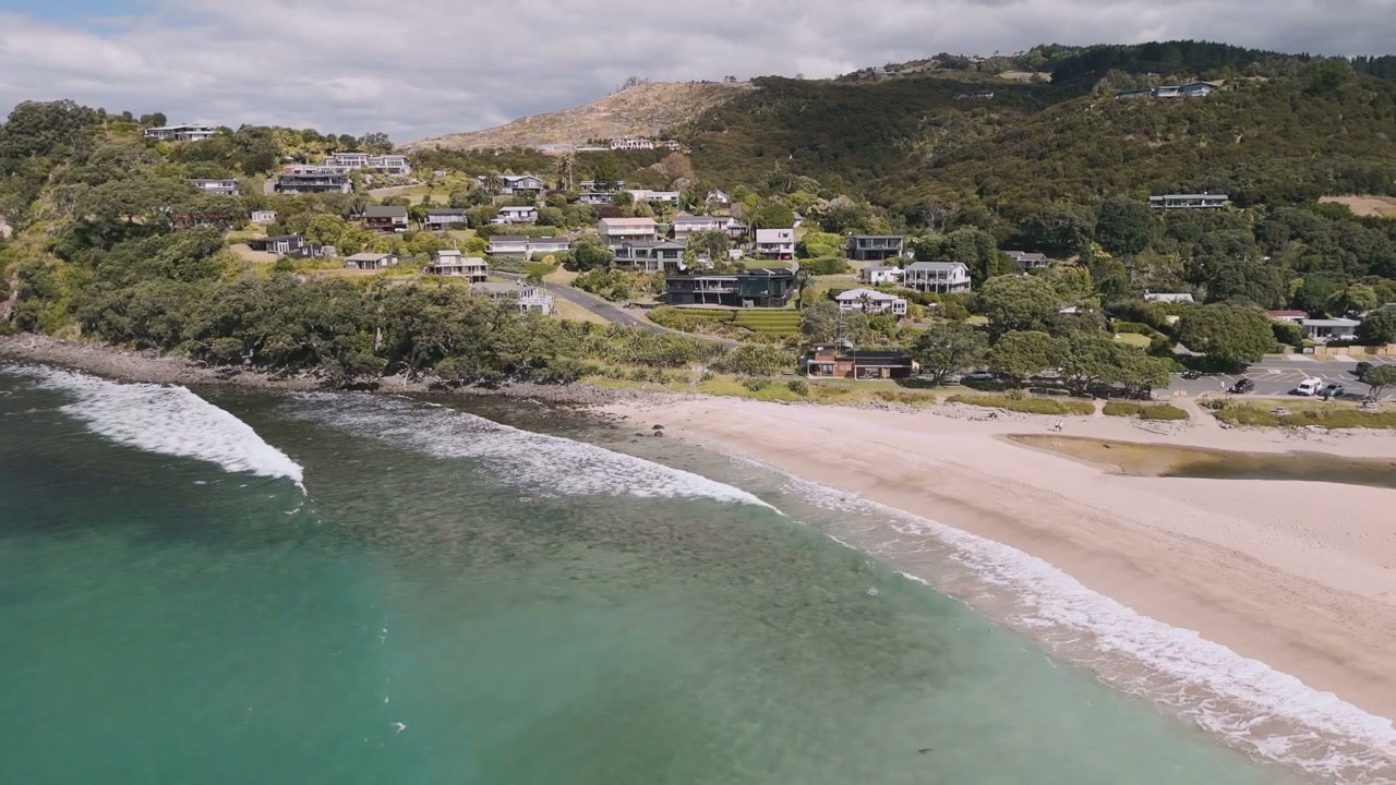 Aerial View of New Zealand Coastal Beach Town