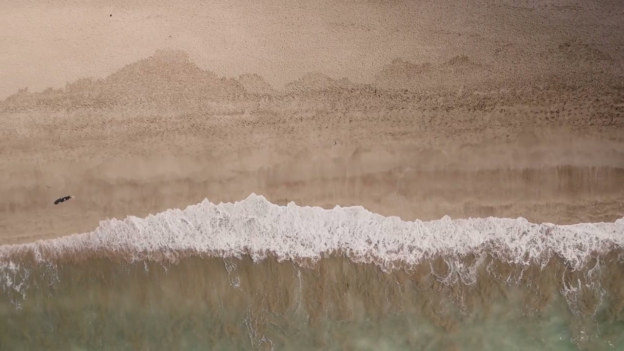 Aerial View of Beach with Breaking Waves