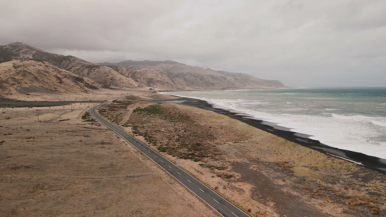 New Zealand Coastal Road and Rough Sea