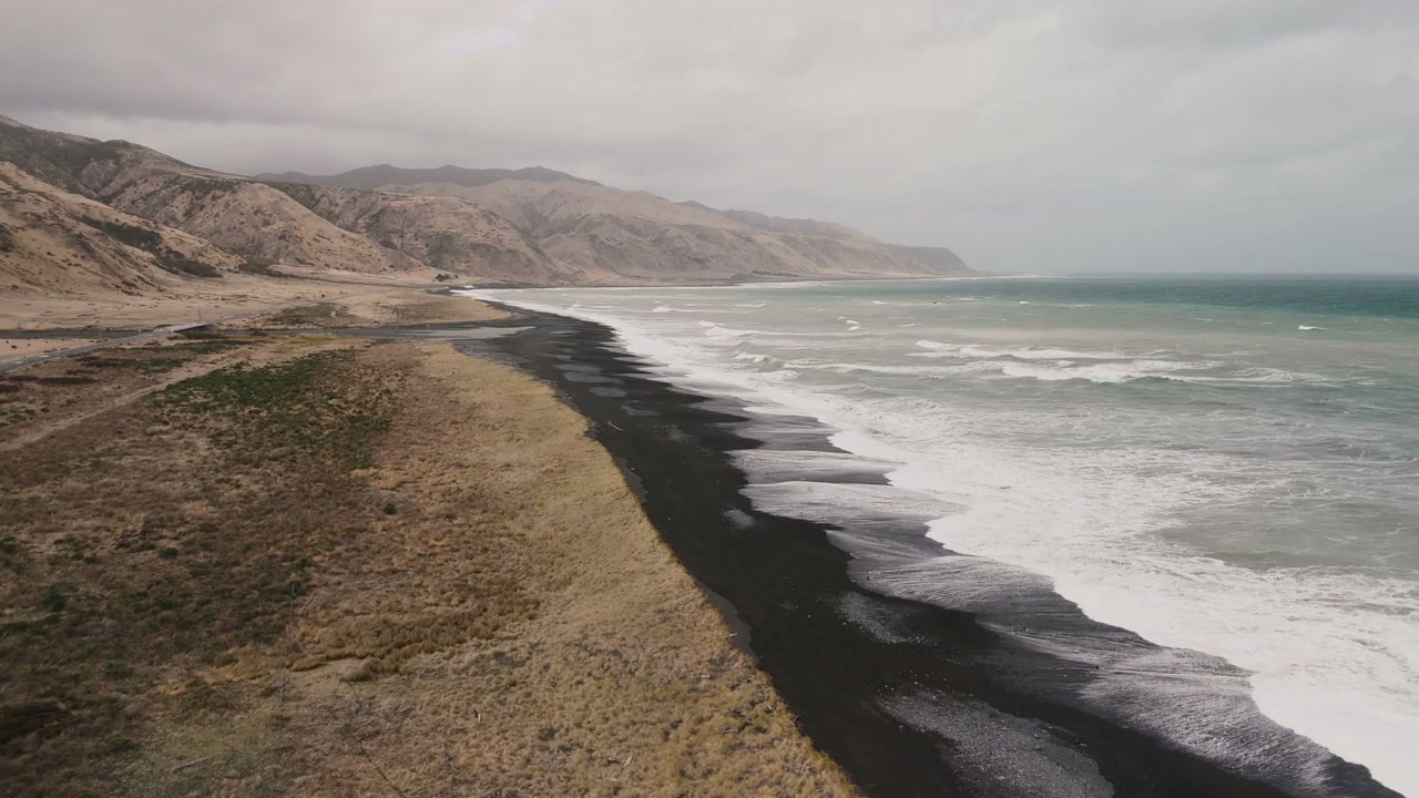 New Zealand Coastline with Black Sand Beach