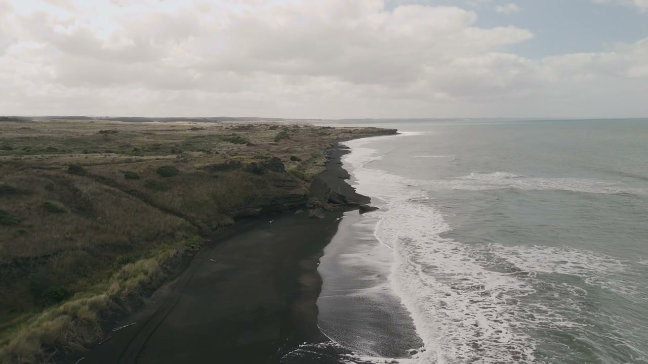 New Zealand Black Sand Coastline Aerial View