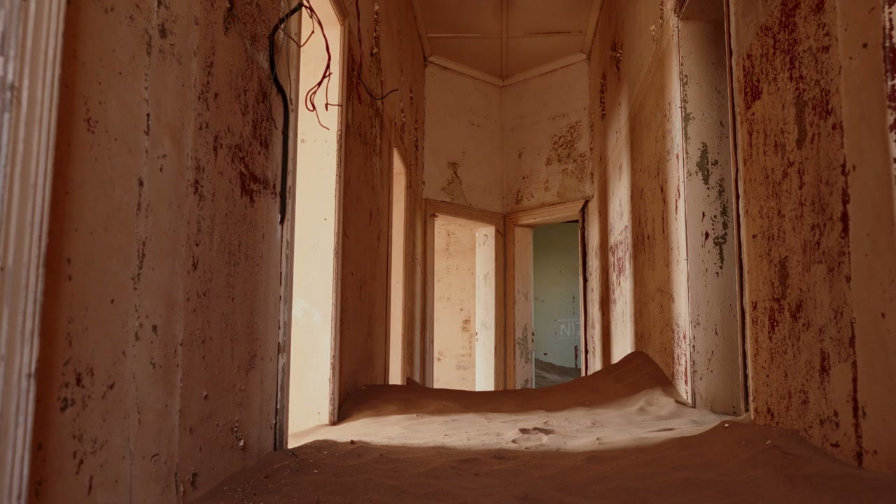 Sand-Filled Corridor in Desert Ghost Town
