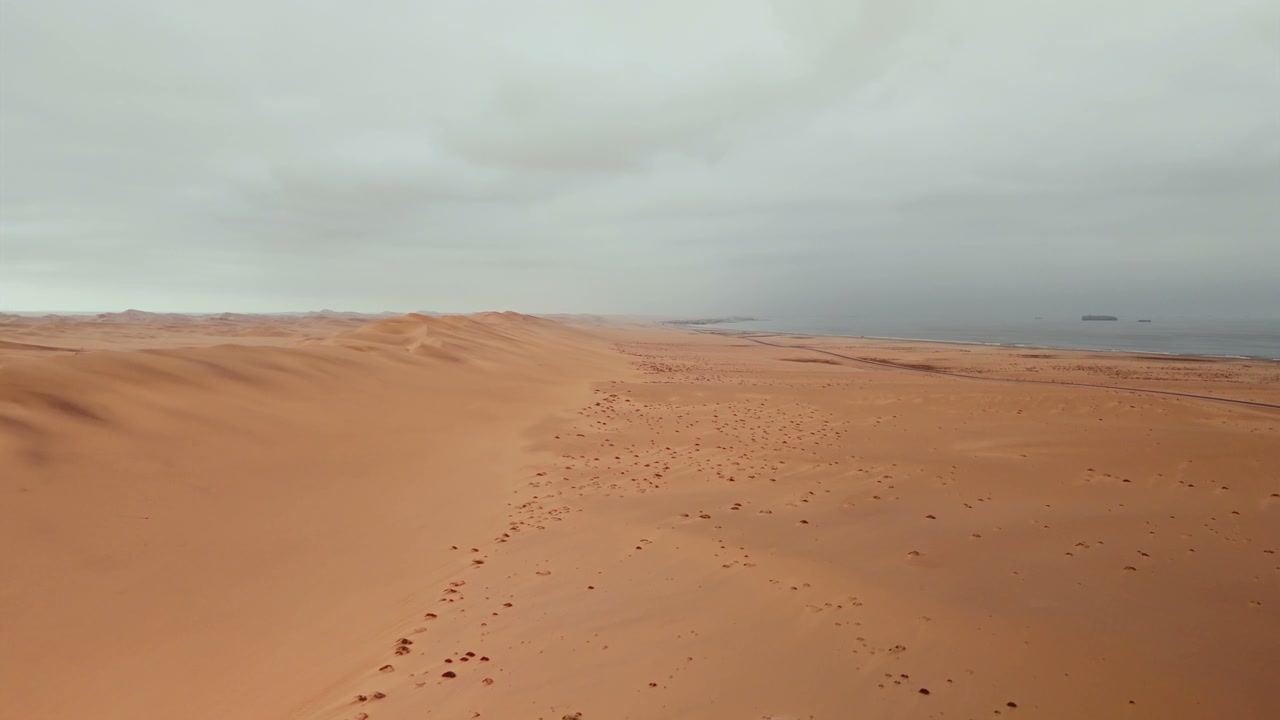 Aerial View of Desert Dunes and Ocean
