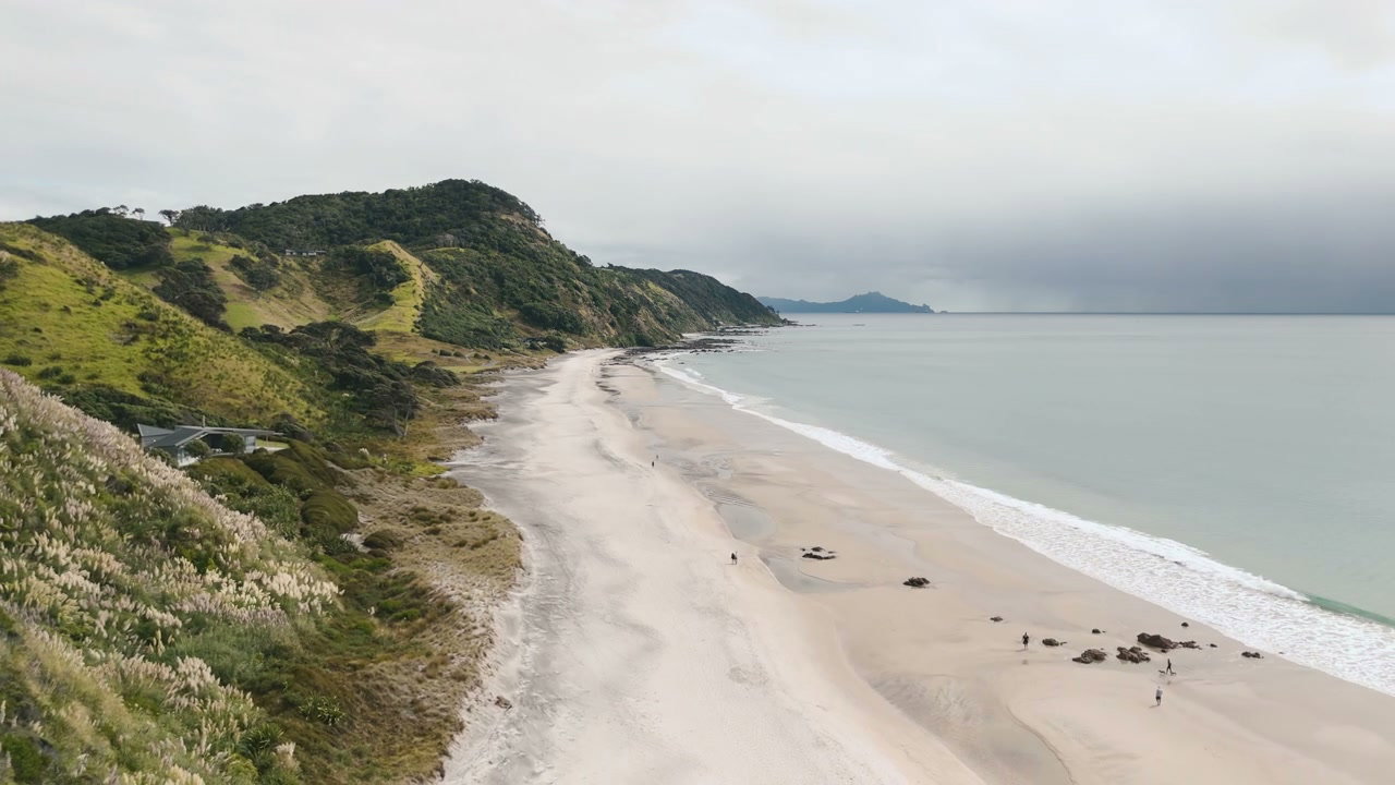 New Zealand Coastal Beach and Green Hills