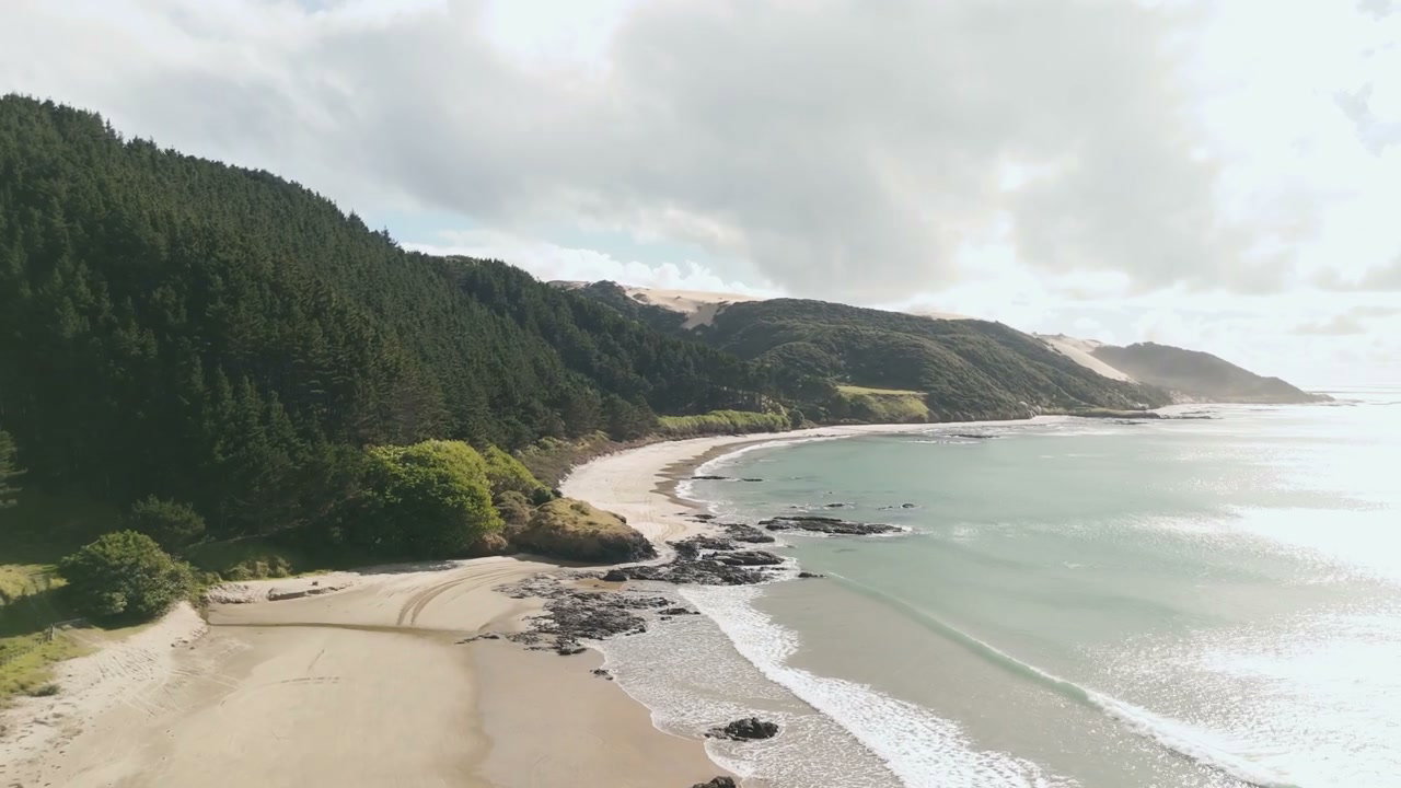 New Zealand Aerial Coastline with Beach