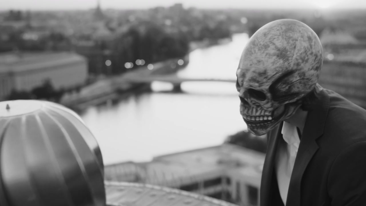 Smiling Skull Mask on Rooftop